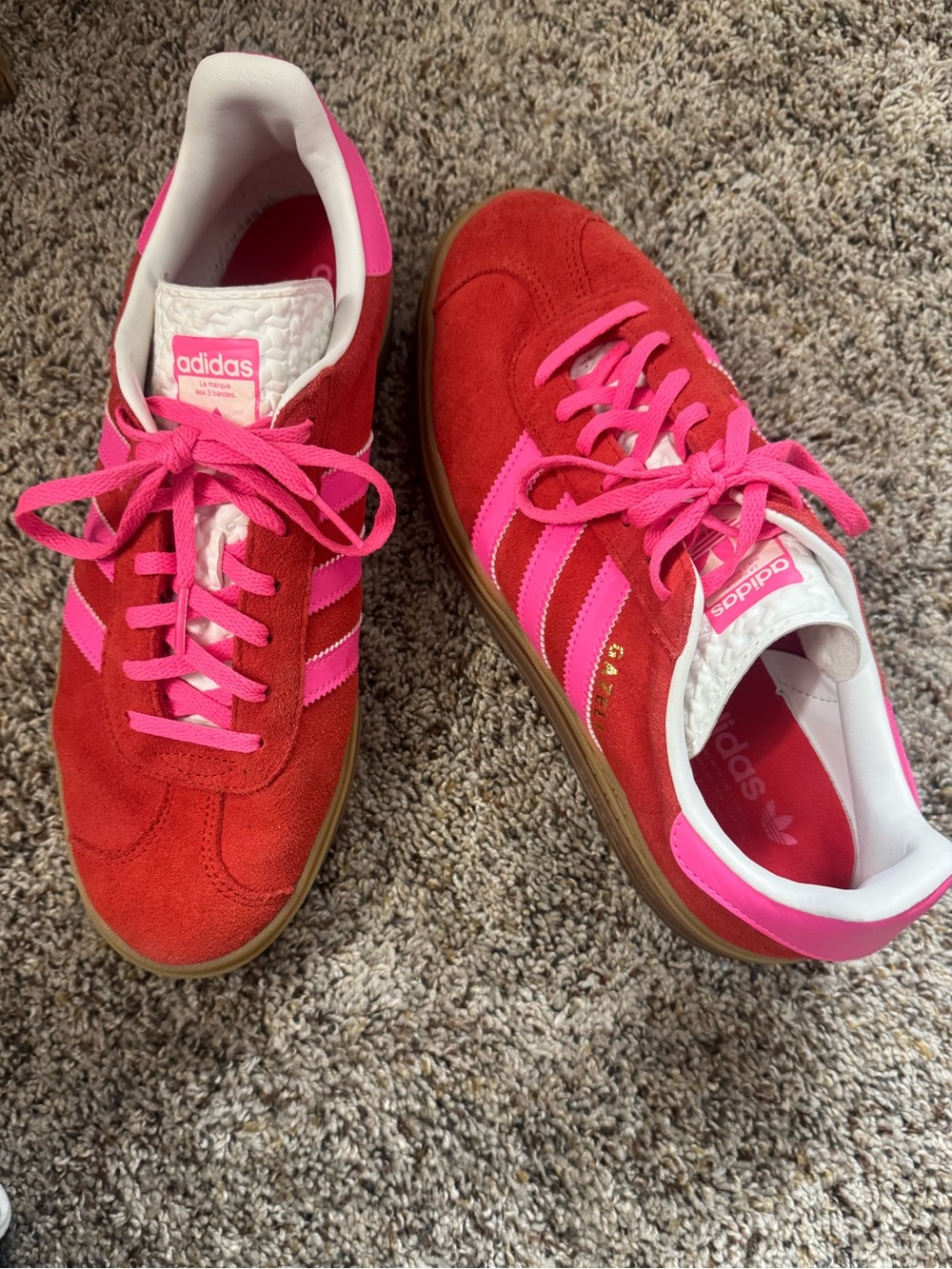 adidas Women’s Red Suede Sneakers with Pink Stripes